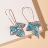 "Hecheng Wish Blue Maple Leaf Earrings - Cool and Beautiful Eternal Flower Design"