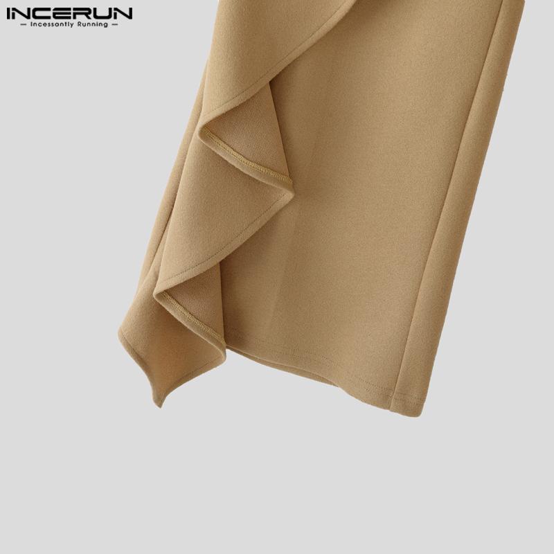 INCERUN Autumn Men Elastic Waist Irregular Ruffled Casual Long Straight Pants Trousers
