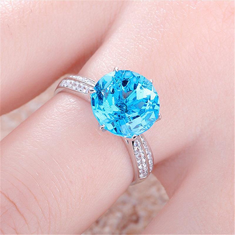 Round Ring For Women Copper Jewelry With Sapphire Zircon Gemstone Open Finger Rings Wedding Party Gift Accessories