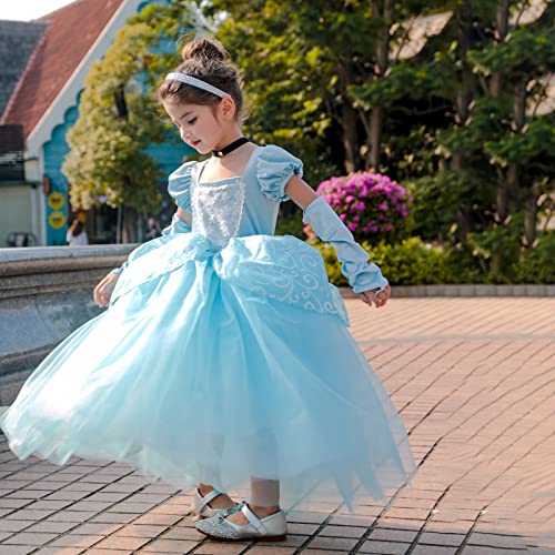 [TYHTYM] Cinderella Dress Kids (Princess Dress + Arm Covers) 2-Piece Set - Cosplay Costume, Fancy Dress, Fluffy Princess Dress, Kids Costume, Perfect
