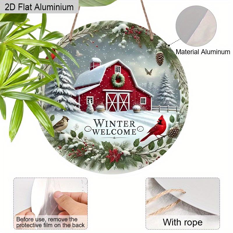 2D Flat Aluminium Cardinal Christmas Welcome Sign - Warm Winter Figurine Ornaments - Ideal for Front Door, Wall, Porch, Window Decor - Ideal