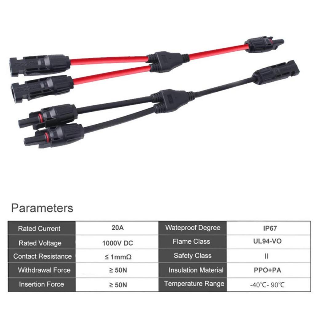 2Y Branch Parallel Connector MMF/FFM Solar Panel Branch Adapter IP67 Waterproof Three-way Plug Cable Wire Parallel Plug Adapter