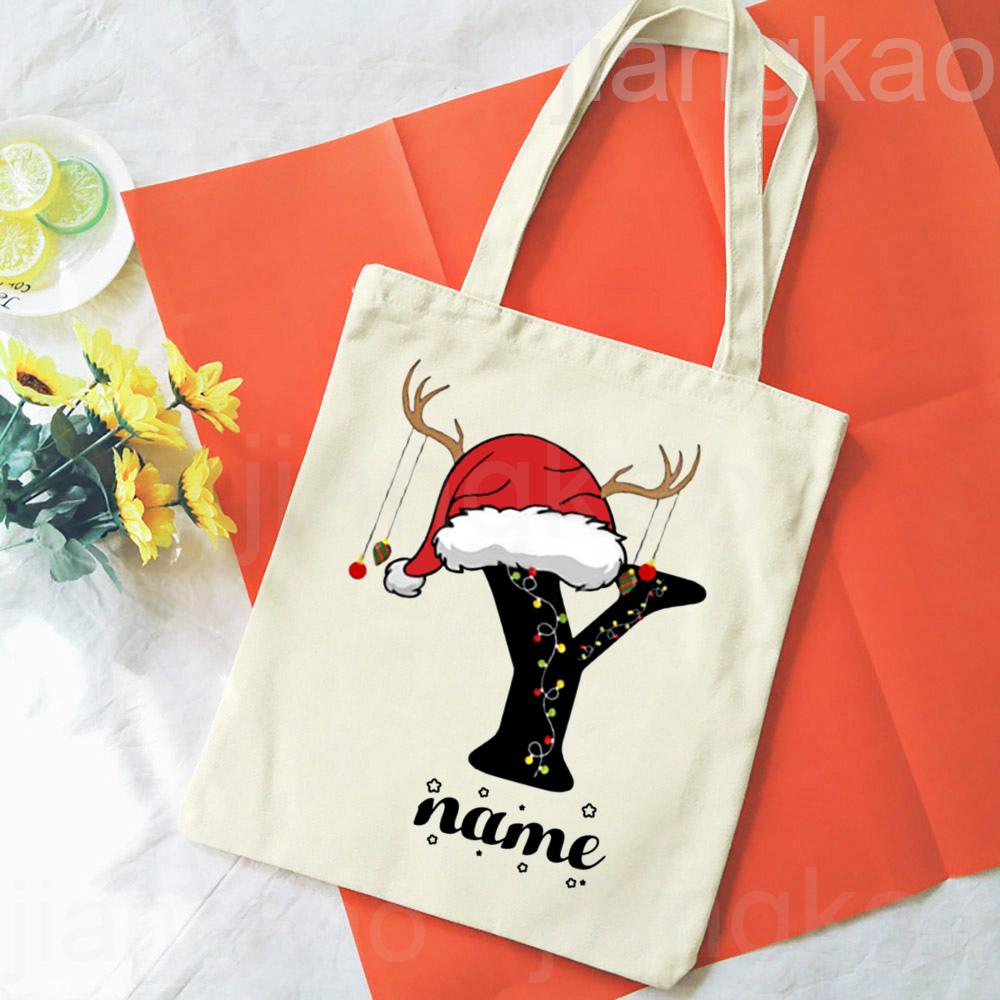 Personalized Christmas Gift Bag Initial with Name Christmas Sack Alternative Stocking Filler Bags Xmas Eve Pouch Gift for Kids