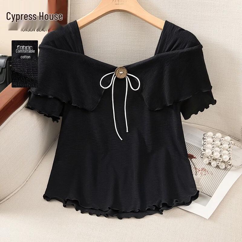 

Women s Square Neck Button Detail T-Shirt One Size