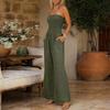 Damen Casual Trägerloser Jumpsuit Gerüschtes Schlauchoberteil Weite Hosen Ärmelloser Sommer-Romper mit Taschen