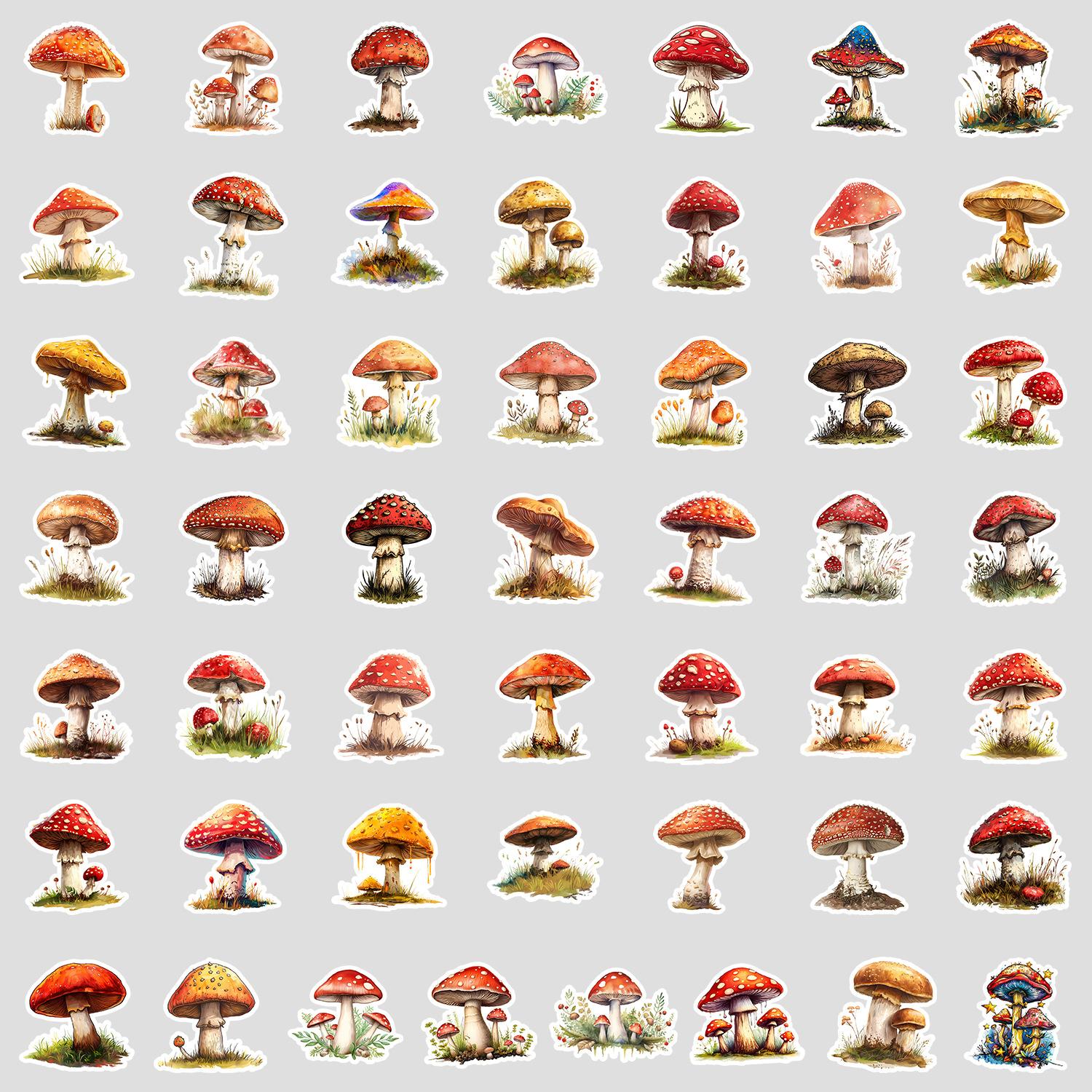 

50 Акварельных Наклеек-Граффити с Грибами для Мобильного Телефона, Компьютера, Водонепроницаемые Декоративные Наклейки, Креативные Наклейки с Грибами, Канцелярская Бумага