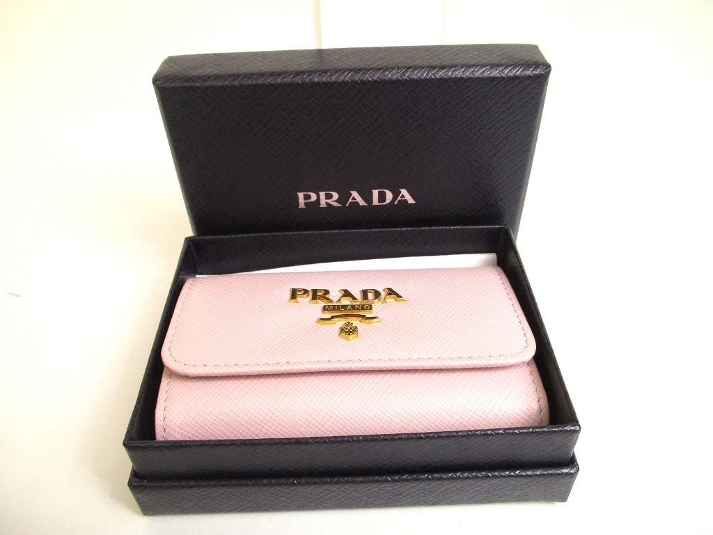 Authentic PRADA Light Pink Saffiano Metal Leather 4 Pics Key Chain #a959  Refurbished