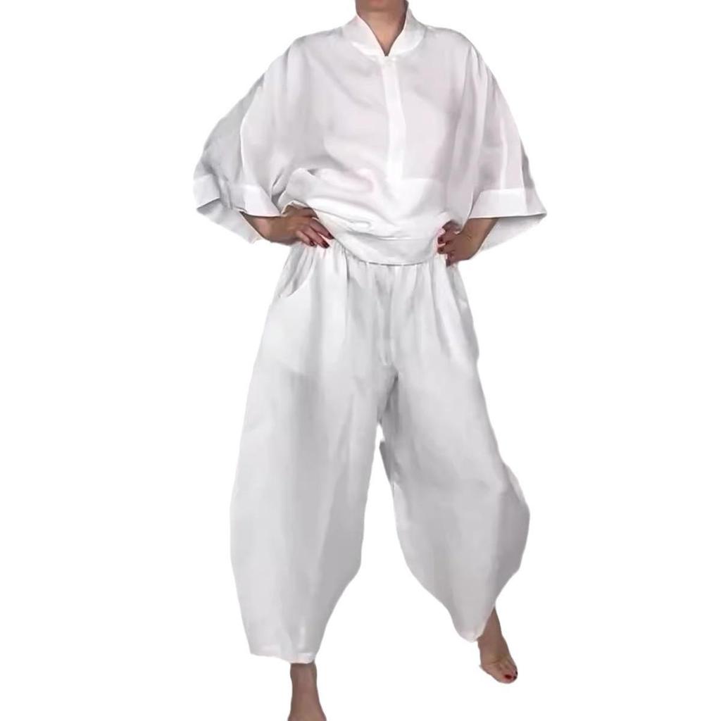 2024 Women's Autumn Loose Casual Half-Zip Top & Bloom Pants Set