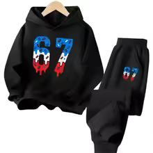 67 Chic Children's Hoodies Set 4-13Y Korean Streetwear Block Tracksuit Fashion Comfortable Kids Sweatshirt 2 Pcs Sets Pant Suit