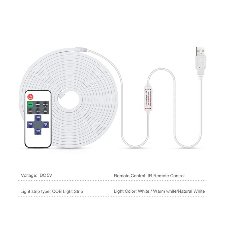 Telecomandă RF reglabilă USB 5V COB LED bandă de lumină rezistentă la apă moale din silicon pur Bandă neon pentru decorarea camerei de bucătărie Iluminare din spate