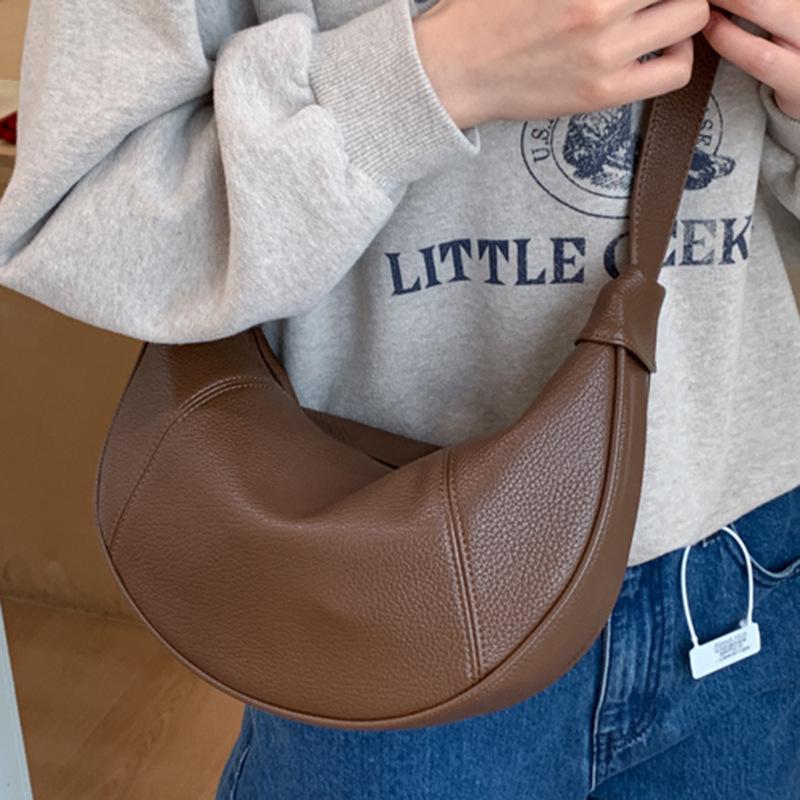 Retro Simple Solid Color PU Leather Women's Shoulder Bags Versatile Ladies Dumpling Bag Large Capacity Female Crossbody Bag
