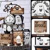 19PCS Halloween Coffee Specters Decors Wooden Sign Beads Tiered Tray Accent Farmhouses Style Home Party Tabletop Display