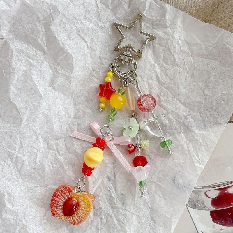 Beaded Keychain Charm Decorative Bag Charm With Fruit-Inspired Beads, Alloy Hardware and 12 cm Hanging Length for Keys, Handbag Zipper Pull