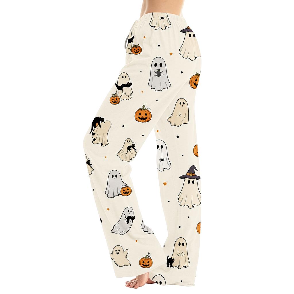 Women's Loose Fit Halloween Print Pajama Pants for and Sleep