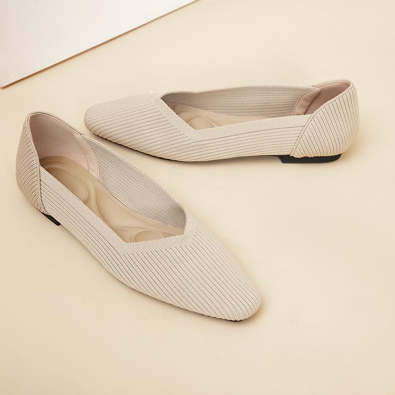 Damen Prinzessin, Boot, weiche Sohle, quadratische Zehenpartie, Eierrollen-gewebte flache Schuhe – atmungsaktives Strickdesign