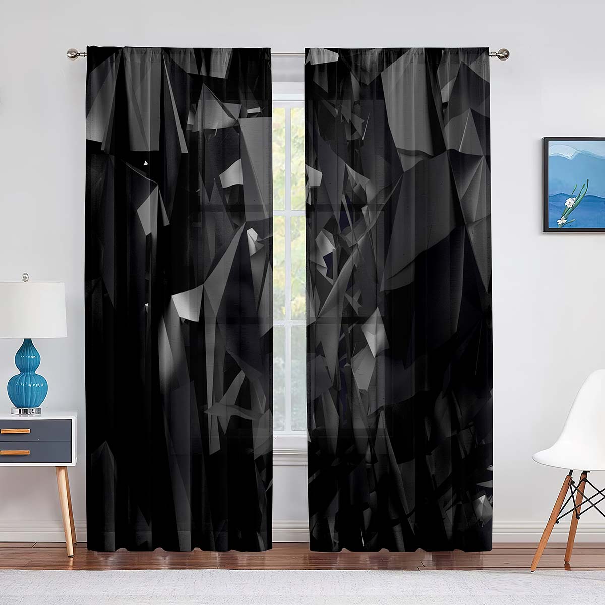 Синяя квадратная прозрачная вуаль с геометрическим рисунком для кухни — фото 8