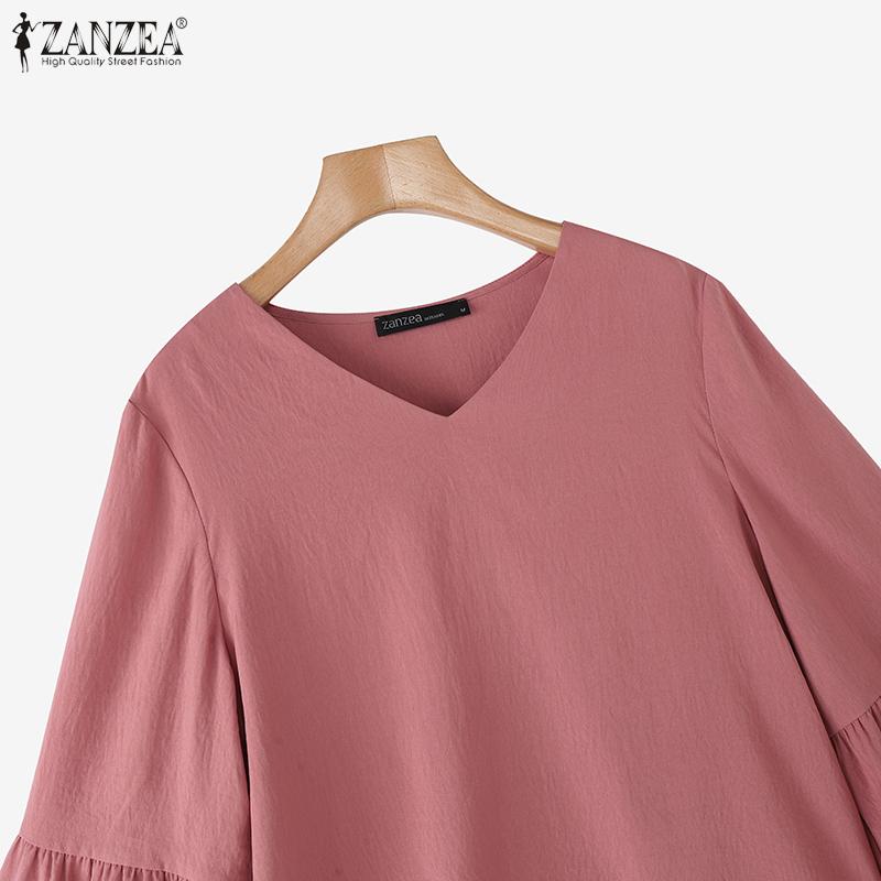 ZANZEA Women Summer V-Neck Loose Casual 3/4 Sleeve Blouse