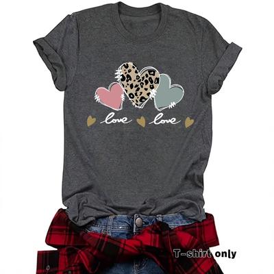 Sommer Neues Kurzarm-T-Shirt mit Leopardenmuster Herz