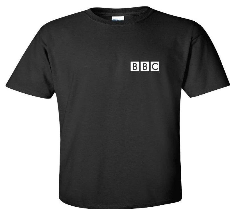 BBC White Logo BRITISH FUNNY Shirt RETRO FUNNY NEWS Black Cotton T-Shirt XL