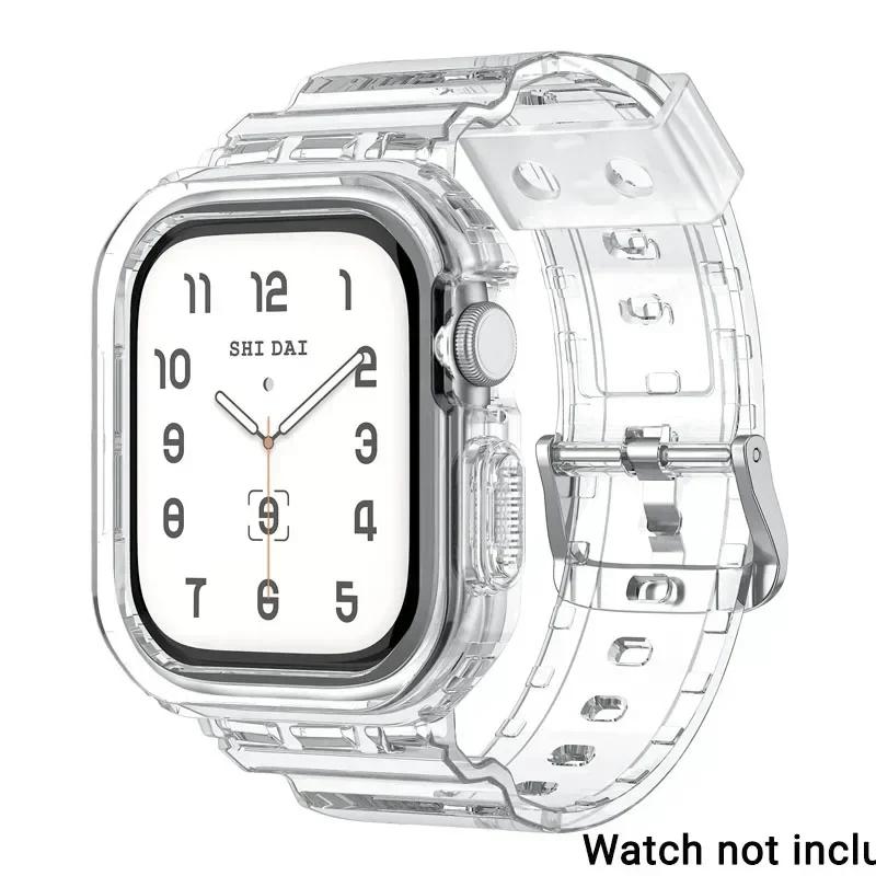 

Прозрачный комплект чехлов для Apple Watch Series 10 42 мм 46 мм ремешок чехол для IWatch Series10 42/46 мм силиконовый ремешок прозрачный защитный Series 10 46mm прозрачный