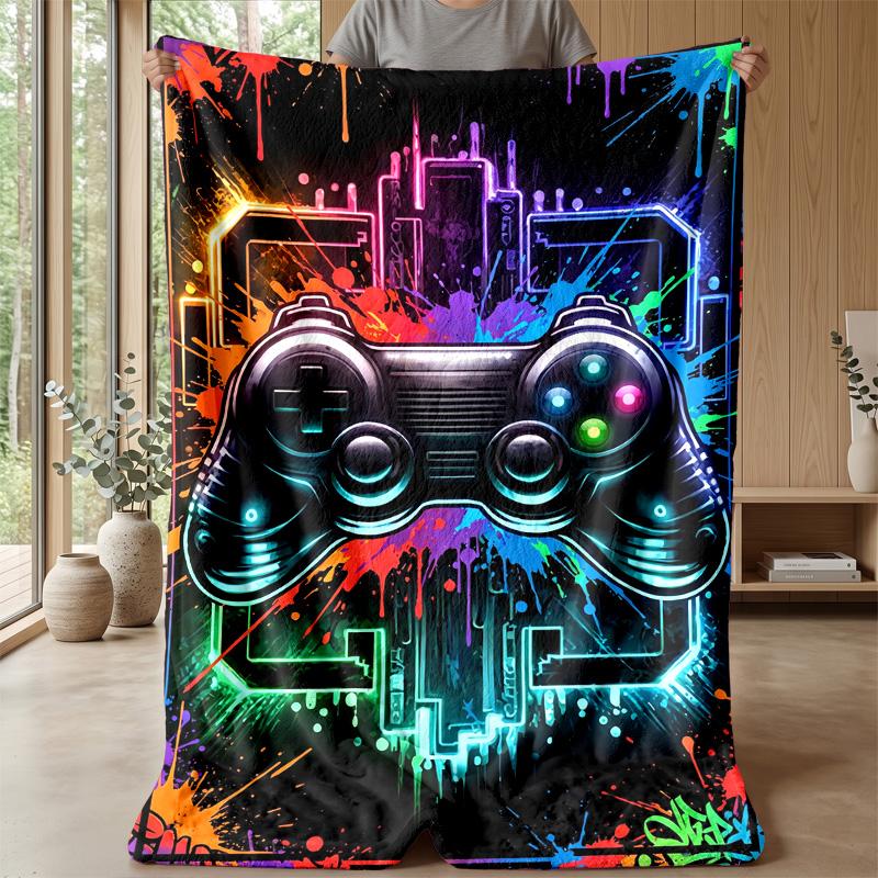 Neon Game Controller Art Theme blanket Lightweight Warm Flannel Blanket Decorative Throw Blanket for Home Decoration