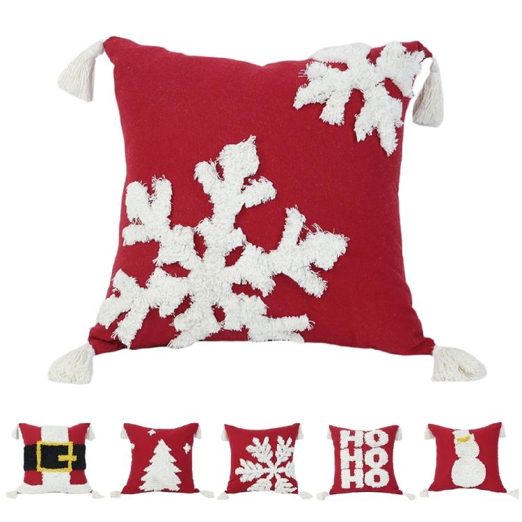 Christmas Tufed Pillow Cover Cotton Embroidered Couch Living Room Bedroom