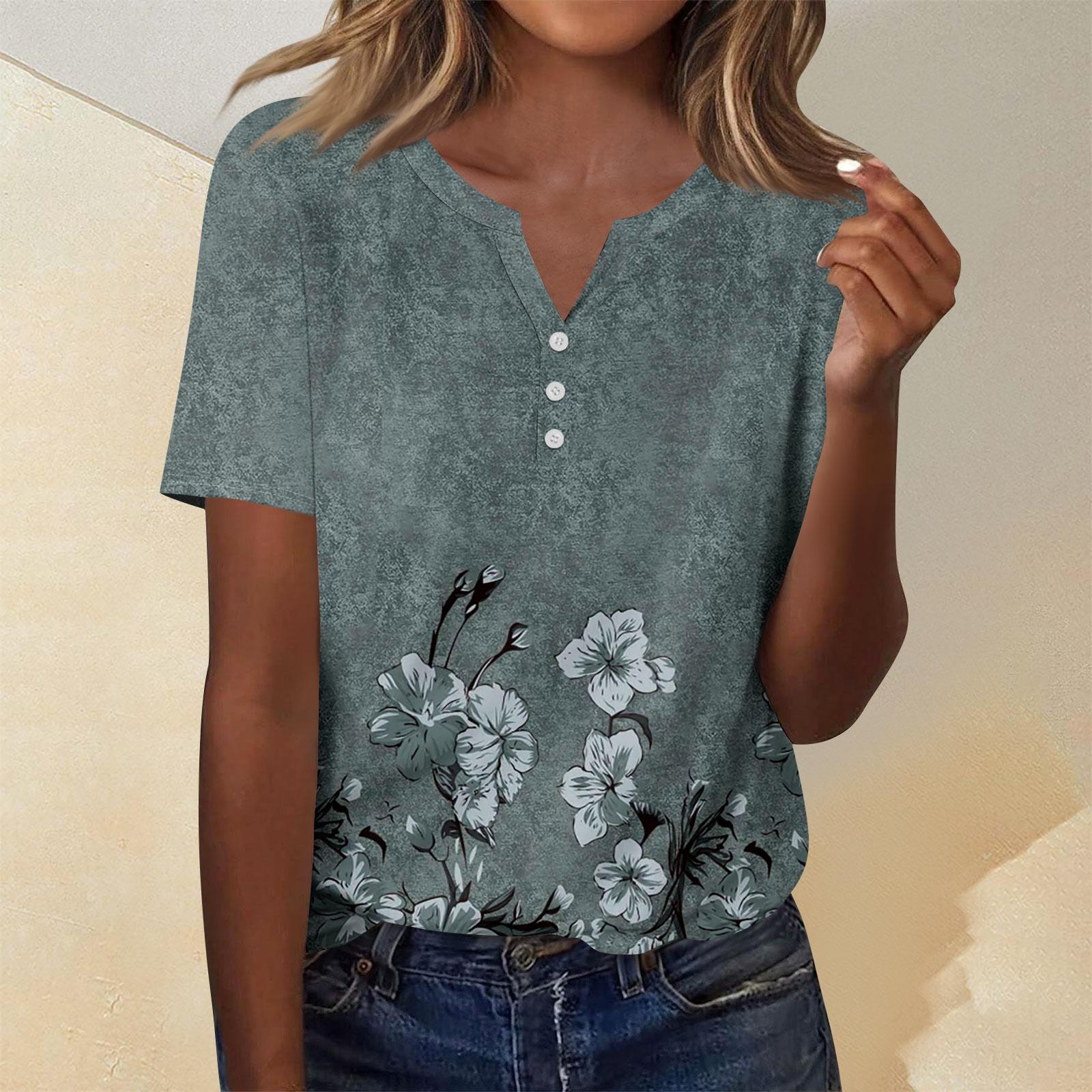 

Женская мода повседневный короткий рукав цветочный принт топ S