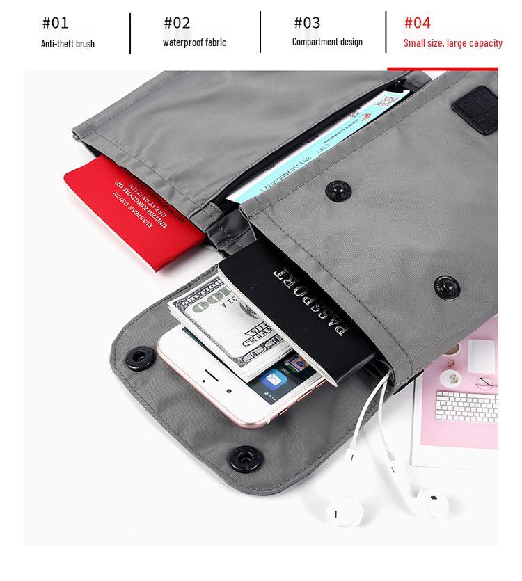 Weiqiang Waterproof Travel Document & Passport Holder, Neck-Hanging Nylon Pouch for Coins/Phone