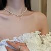 Nytt pärlhalsband med sötvattenspärlor, personligt zirkonbågshalsband, fransk retro nyckelbenskedja, designhalsband för kvinnor