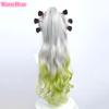 90cm Long Daki Synthetic Anime Silver Gradiented Green Curly With Headwear Heat Resistant Hair Halloween Party Role Play Wigs