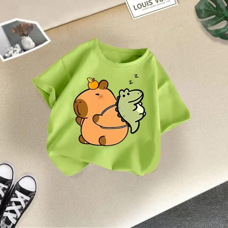 2025 Summer New Kapibala Children's Clothing Girls' Short Sleeved Girls' Tshirt Pure Cotton Fashion Printed Children's Top Trend