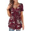 Women Casual Summer Floral Print Short Sleeve Henry Shirt