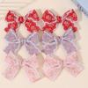2Pcs Flower Embroidery Hair Clips For Girls Retro Handmade Floral Frayed Bow Hairpins Kids Baby Party Daily Hair Accessories