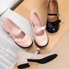 Fashion Bow One Strap Mary Jane Shoes Autumn New Round Toe Shallow Mouth Non-slip Wear-resistant Square Heel Shoes