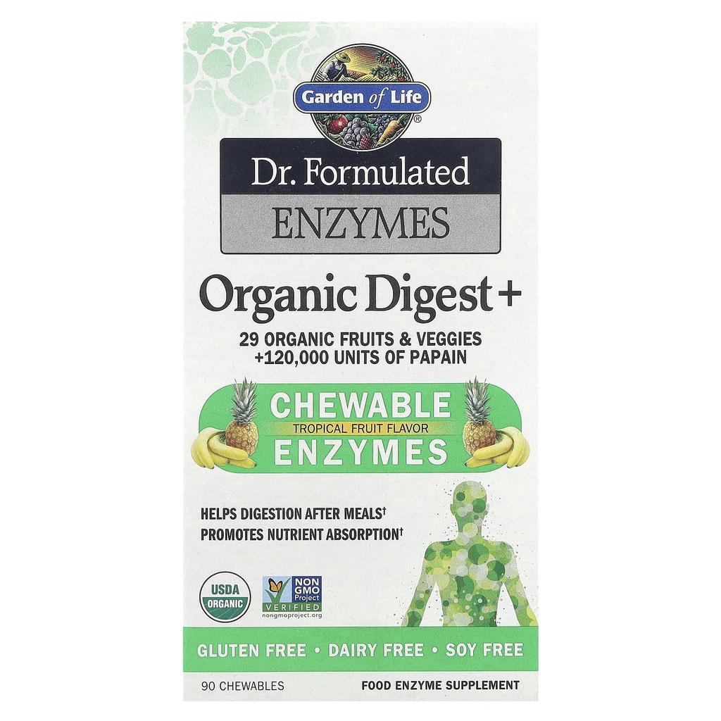 Dr. Formulated Enzymes, Organic Digest +, Tropical Fruit Flavors, 90 Chewable Tablets