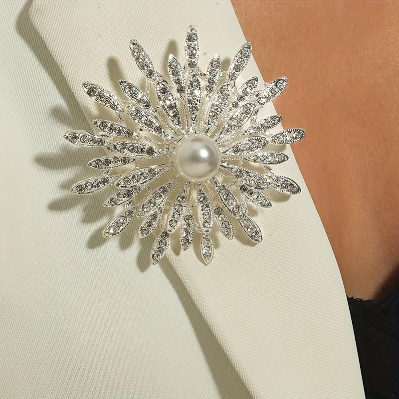 Large Double Layer Flower Brooch Pin Inlaid Faux Pearls Ladies Clothes Accessories Gift