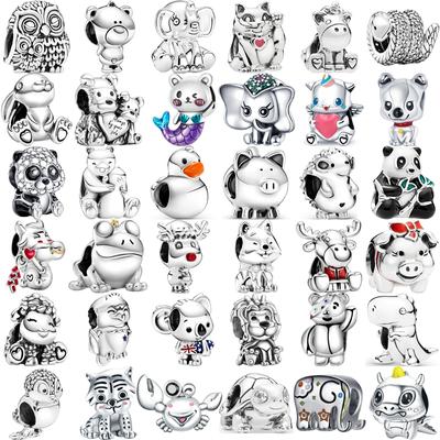 New Animal Style Lucky Cat Dog Panda Bear Lion Snake Rabbit Diy Beads Fit Original Fashion Charms Silver Color Bracelets Jewelry