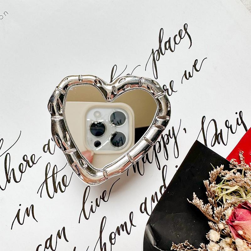 

Creative Metal Heart-shaped Mirror Sticker Phone Case Airbag Bracket Back Extendable Portable Touch Up Niche