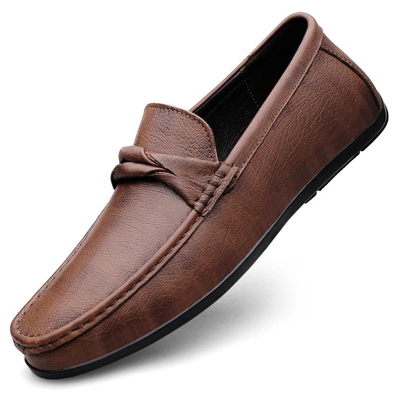 Men Genuine Leather Loafers Design Moccasin Fashion Slip On Soft Flat Men Casual Shoes Adult Male Footwear Handmade Boat Shoes