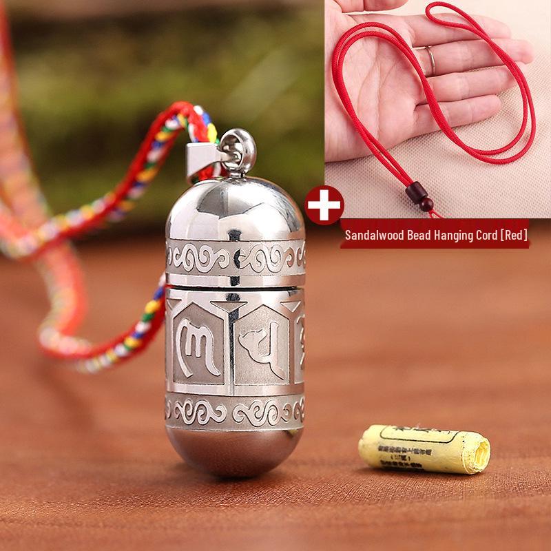 Titanium Steel Lengyan Mantra Pendant Necklace - Retro, Openable Amulet for Men & Women