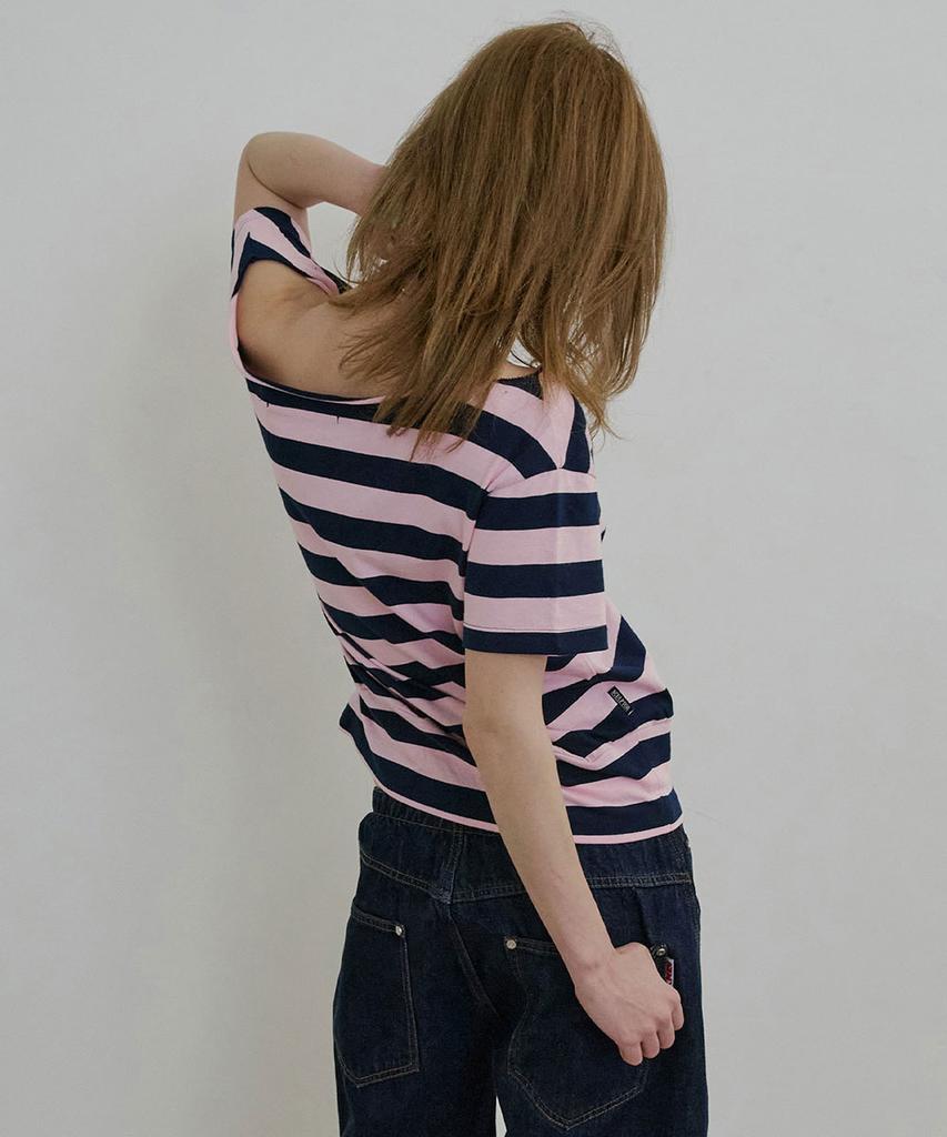 SCULPTOR Button Stripe Tee Pink