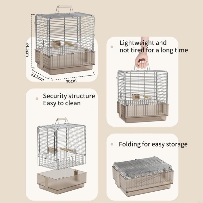 Stable Folding Metal Bird Cage Rusts Resistant Stainless Steel Easyly Transport Pet Carriers For Outdoor Activity P9YB