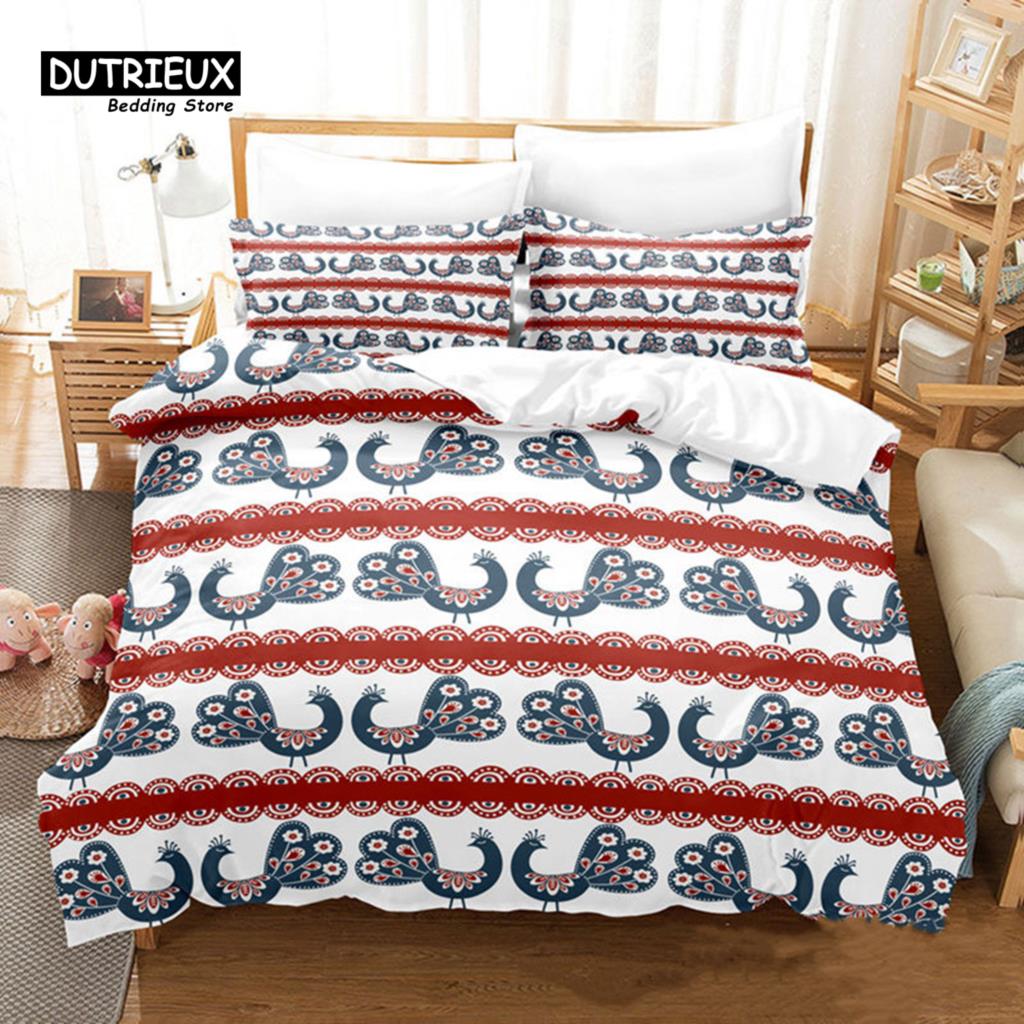 Peacock Feather Bedding Set Peacock Duvet Cover Set Single Double King For Adult Women Microfiber Comforter Cover Bedroom Decor