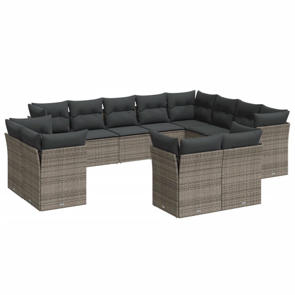 Vidaxl 12-Cz. Garden Furniture Set With Cushions, Grey, Poly Rattan