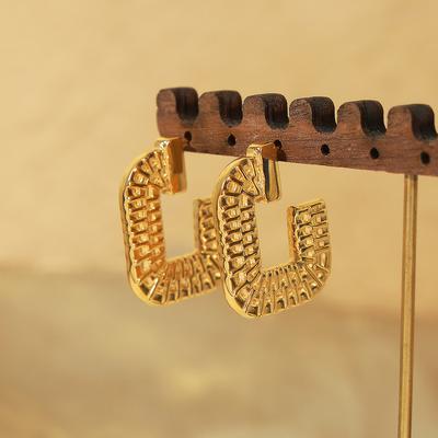 Wind Design Sense Light Luxury Earrings Women'S Simple Texture Titanium Steel Plated 18K Gold Geometric Earrings