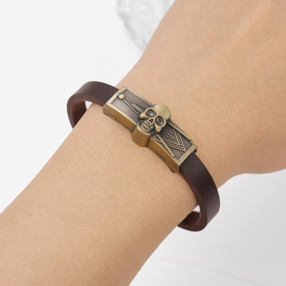 Pánský náramek v retro stylu lebky Velkorysý jednoduchý náramek s koženým náramkem Vánoční dárek