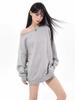 Women's Oversized One-Shoulder American Street Style Hoodie for Spring/Autumn