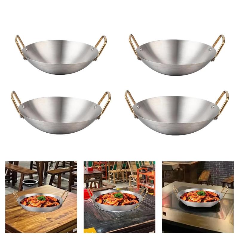 Stalowa Wok Patelnia Do Smażenia z Równomiernym Rozprowadzaniem Ciepła i Podwójnym Uchwytem Idealna do Domu i Restauracji