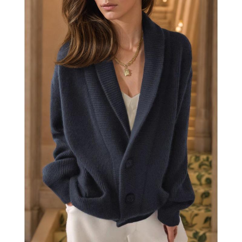 Women S Vintage Lapel Solid Long Sleeve Knit Cardigan Casual Loose Sweater Coat