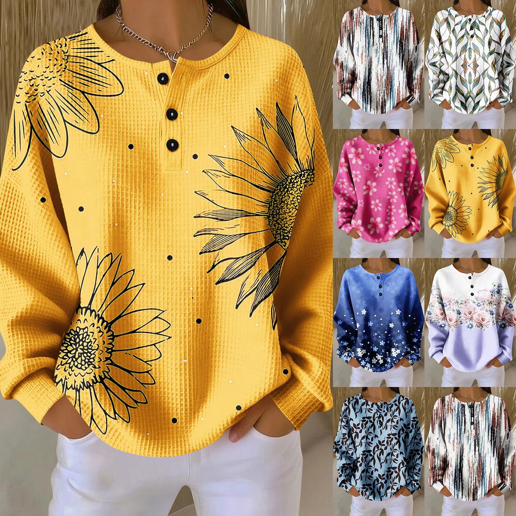 Women's Casual Shirts Long Sleeve Tops Button Up V Neck Loose Knit Fall Favorites For Women